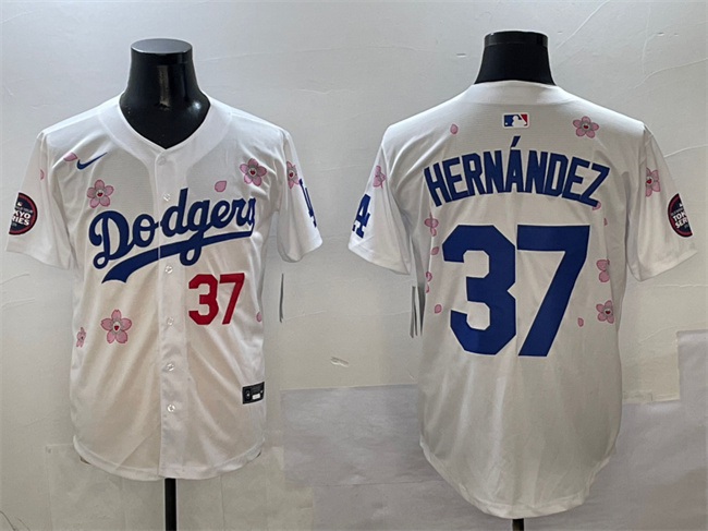 Men's Los Angeles Dodgers #37 Teoscar Hernández White 2025 Tokyo Series Limited Cherry Blossoms  Baseball Jersey