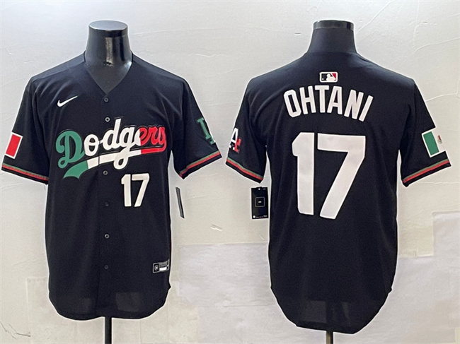 Men's Los Angeles Dodgers #17 Shohei Ohtani Black Mexico Flag Limited Stitched Baseball Jersey