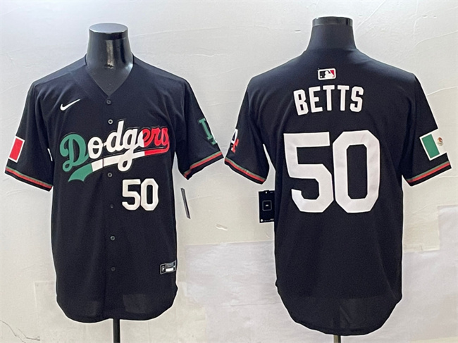 Men's Los Angeles Dodgers #50 Mookie Betts Black Mexico Flag Limited Stitched Baseball Jersey