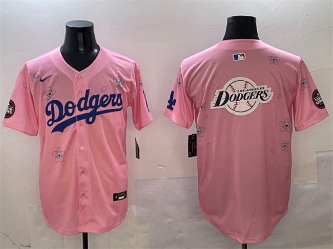 Men's Los Angeles Dodgers Team Big Logo Pink 2025 Tokyo Series Limited Cherry Blossoms  Baseball Jersey