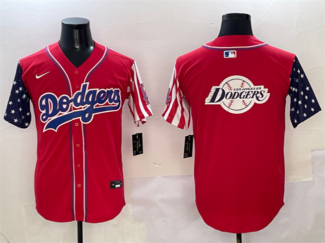 Men's Los Angeles Dodgers Team Big Logo Red Limited Stitched Baseball Jersey 002