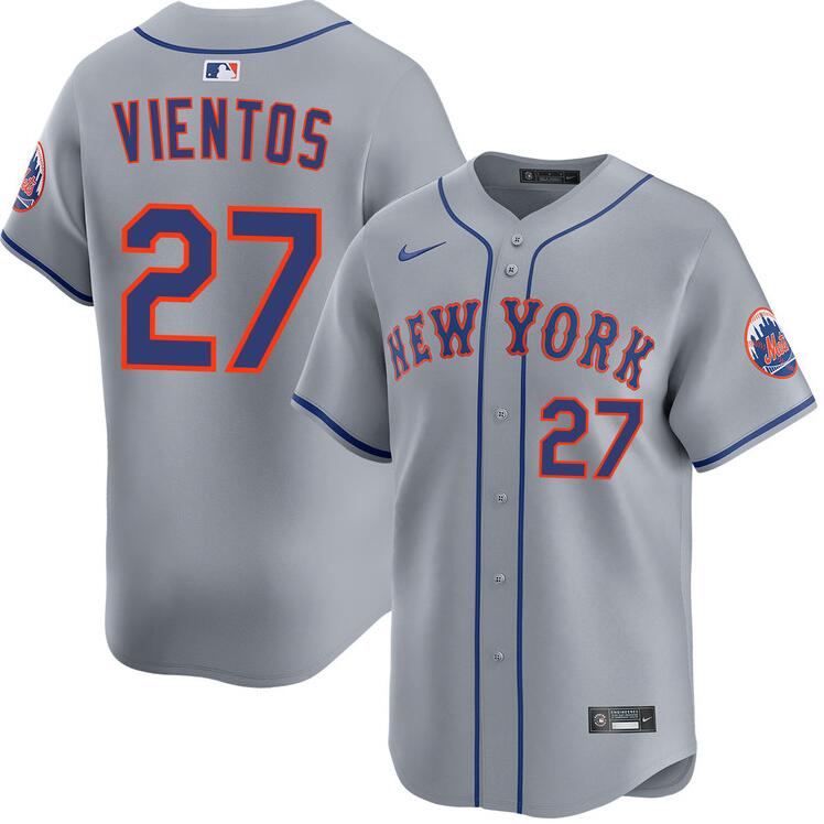 Men's New York Mets #27 Mark Vientos Grey Road Limited Stitched Baseball Jersey