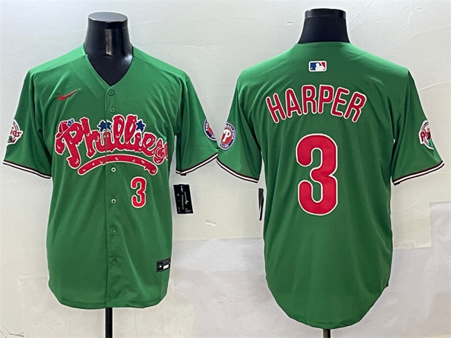 Men's Philadelphia Phillies #3 Bryce Harper Green Phanatic Limited Stitched Jersey