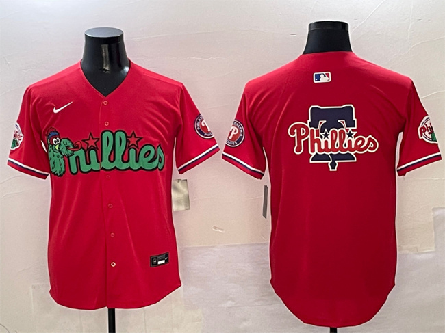 Men's Philadelphia Phillies Team Big Logo Red Phanatic Limited Stitched Jersey
