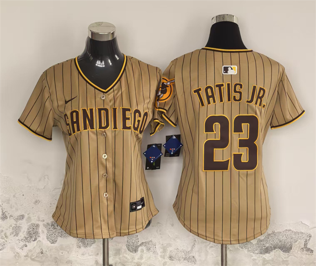 Women's San Diego Padres #23 Fernando Tatis Jr. Tan Stitched Baseball Jersey(Run Small)