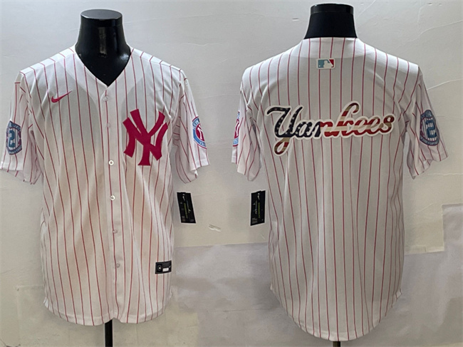 Men's New York Yankees Team Big Logo Pink With Patch Limited Stitched Baseball Jersey 003