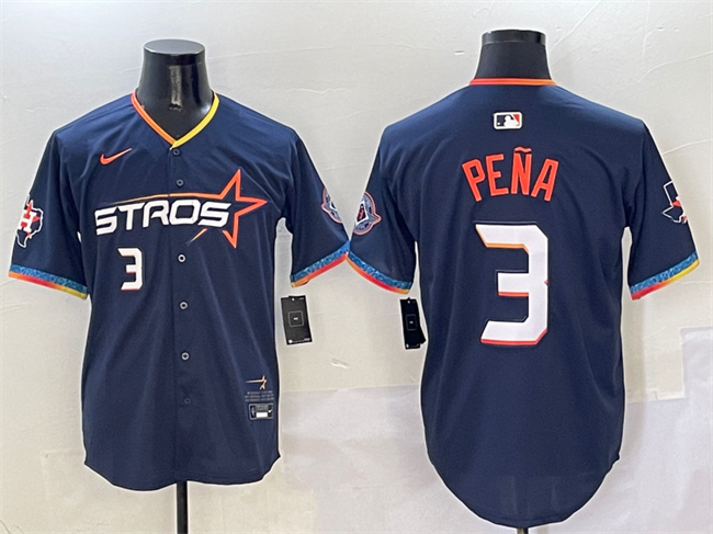 Men's Houston Astros #3 Jeremy Pe?a Navy 2025 City Connect With Texas Patch Limited Stitched Baseball Jersey