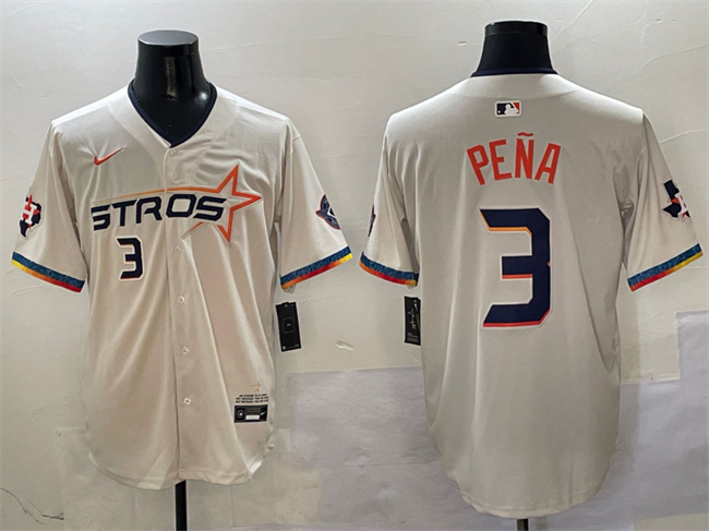Men's Houston Astros #3 Jeremy Pe?a Cream 2025 City Connect With Texas Patch Limited Stitched Baseball Jersey