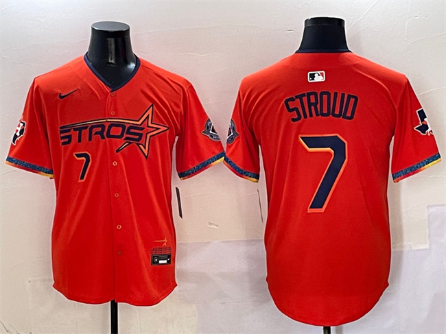 Men's Houston Astros #7 C.J. Stroud Orange 2025 City Connect With Texas Patch Limited Stitched Baseball Jersey