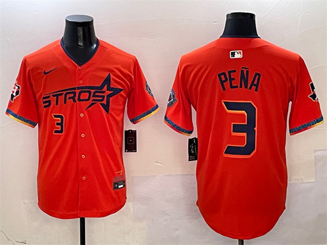 Men's Houston Astros #3 Jeremy Pe?a Orange 2025 City Connect With Texas Patch Limited Stitched Baseball Jersey