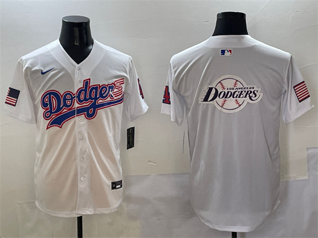 Men's Los Angeles Dodgers Team Big Logo White With American Flag Patch Limited Stitched Baseball   Jersey