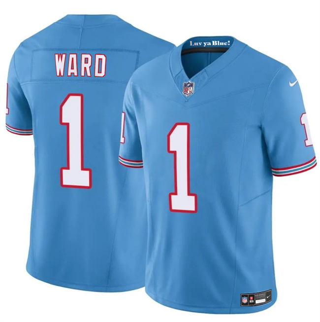 Men's Tennessee Titans #1 Cameron Ward Blue 2025 Draft F.U.S.E. Throwback Vapor Limited Stitched Football Jersey