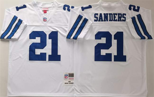 Men's Dallas Cowboys #21 Deion Sanders White Throwback Stitched Football Jersey