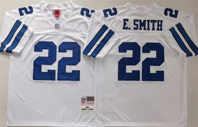 Men's Dallas Cowboys #22 Emmitt Smith White Throwback Stitched Football Jersey