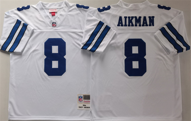 Men's Dallas Cowboys #8 Troy Aikman White Throwback Stitched Football Jersey