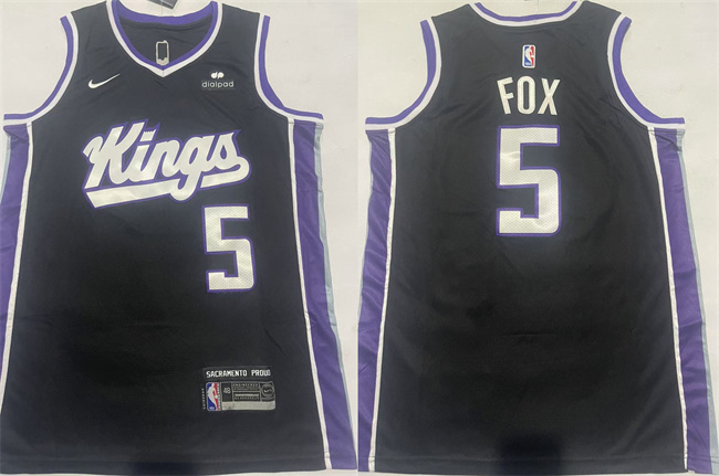 Men's Sacramento Kings #5 De'Aaron Fox Black Icon Edition Stitched Jersey