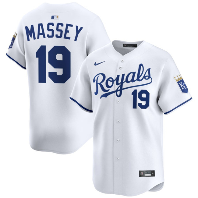 Men's Kansas City Royals #19 Michael Massey White 2024 Home Limited Stitched Baseball Jersey