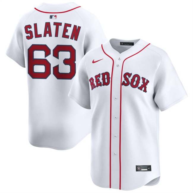 Men's Boston Red Sox #63 Justin Slaten White 2025 Home Limited Stitched Baseball Jersey
