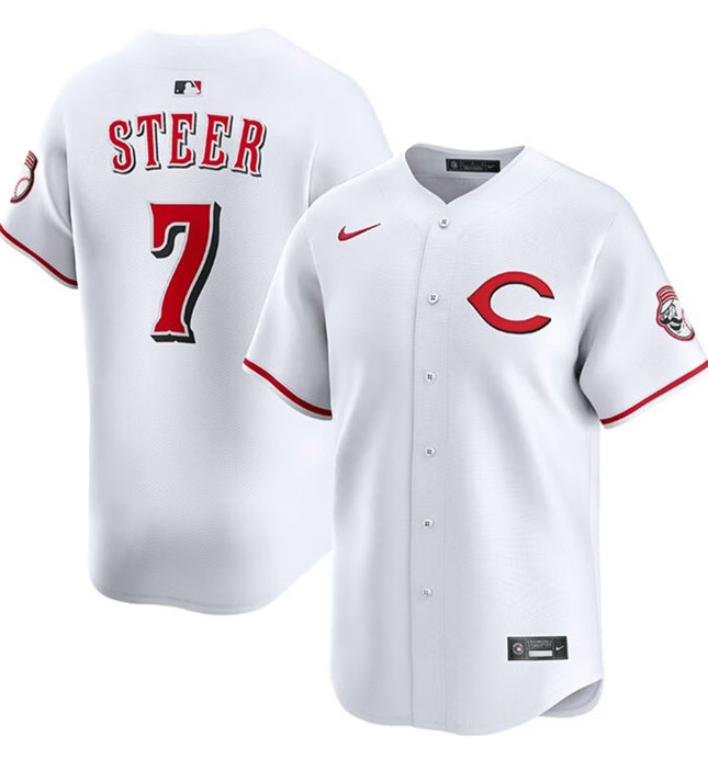 Men's Cincinnati Reds #7 Spencer Steer White 2025 Home Limited Stitched Baseball Jersey