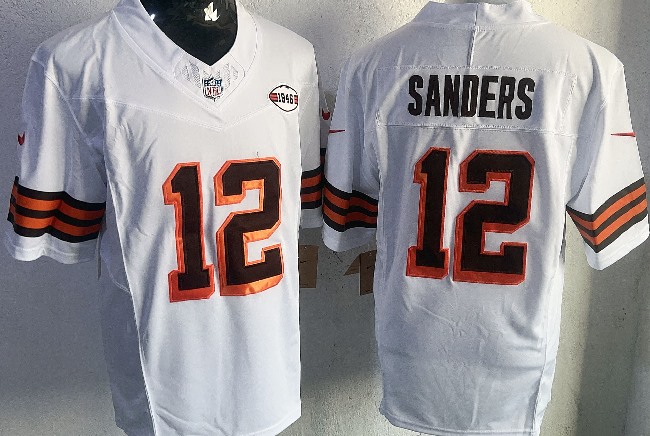 Men's Cleveland Browns #12 Shedeur Sanders White 1946  Draft F.U.S.E. Vapor Limited Stitched Football Jersey