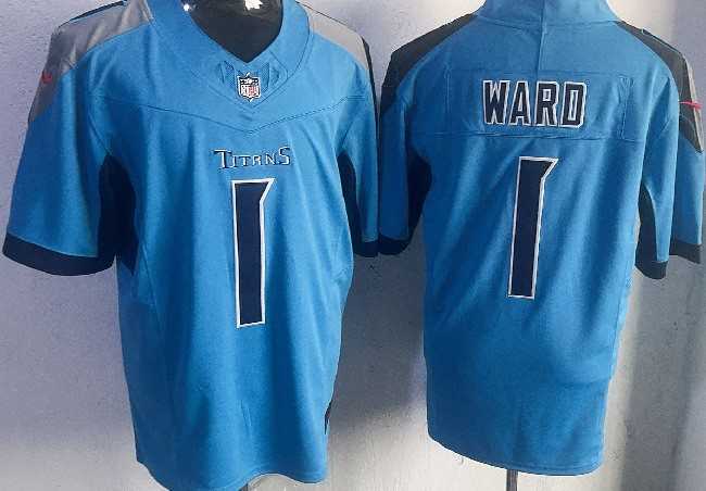 Men's Tennessee Titans #1 Cameron Ward Blue 2025 Draft  F.U.S.E. Throwback Vapor Limited Stitched Football Jersey