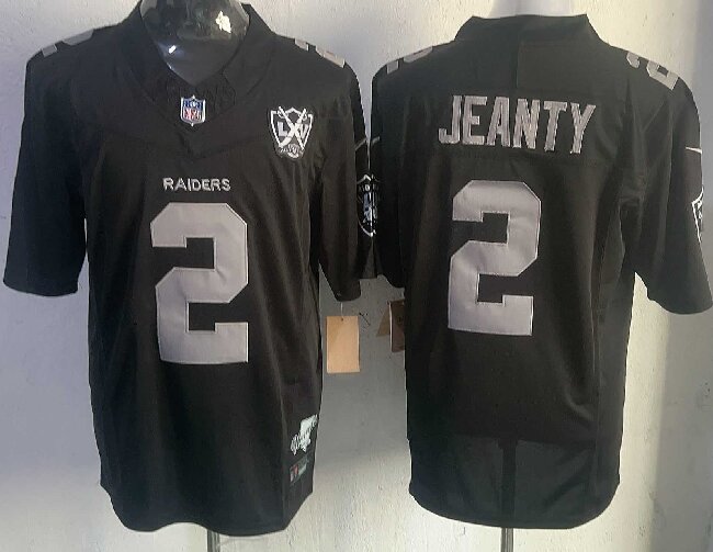 Men's Las Vegas Raiders #2 Ashton Jeanty Black 2025 65th Anniversary Patch Vapor Stitched Football Jersey