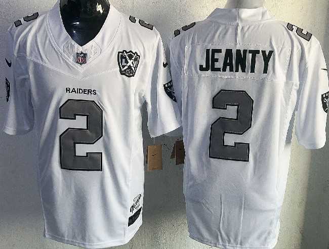Men's Las Vegas Raiders #2 Ashton Jeanty White 2025 65th Anniversary Patch Vapor Stitched Football Jersey