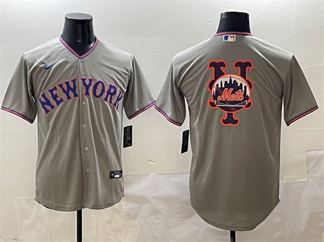 Men's New York Mets Team Big Logo Grey 2025 Limited Stitched Baseball Jersey (2)