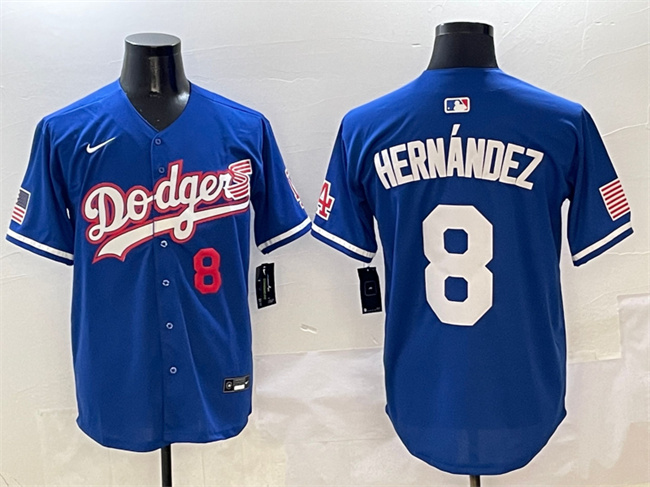 Men's Los Angeles Dodgers #8 Enrique Hernández Royal With American Flag Patch Limited Stitched Baseball Jersey