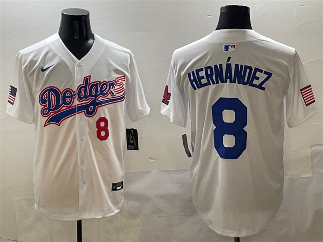 Men's Los Angeles Dodgers #8 Enrique Hernández White With American Flag Patch Limited Stitched Baseball Jersey