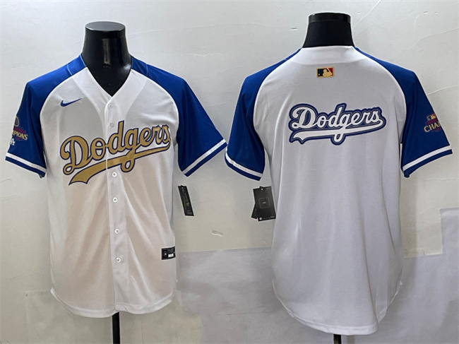 Men's Los Angeles Dodgers Team Big Logo White  Royal Gold 2024 World Series Champions Vapor Limited Stitched Baseball Jersey