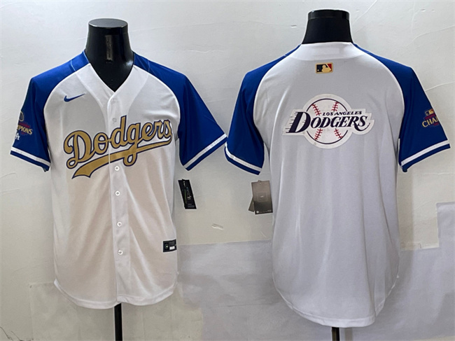 Men's Los Angeles Dodgers Team Big Logo White Royal Gold 2024 World Series Champions Vapor Limited Stitched Baseball Jersey