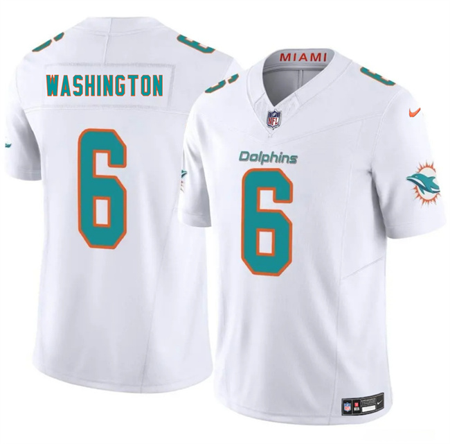 Men's Miami Dolphins #6 Malik Washington White 2025 F.U.S.E. Vapor Limited Stitched Football Jersey