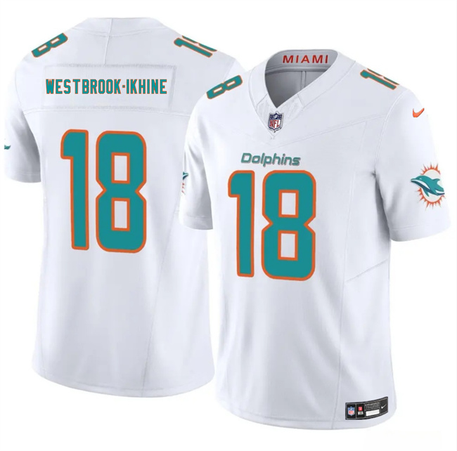 Men's Miami Dolphins #18 Nick Westbrook-Ikhine White 2025 F.U.S.E. Vapor Limited Stitched