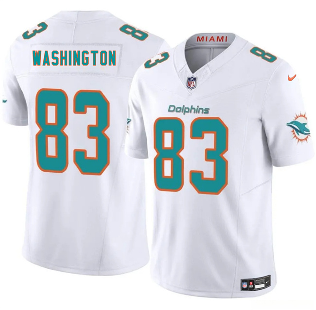 Men's Miami Dolphins #83 Tahj Washington White 2025 F.U.S.E. Vapor Limited Stitched Football Jersey