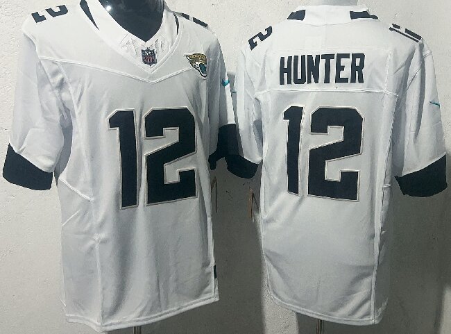 Men's Jacksonville Jaguars #12 Travis Hunter White 2025 Draft F.U.S.E. Vapor Limited Stitched Football Jersey