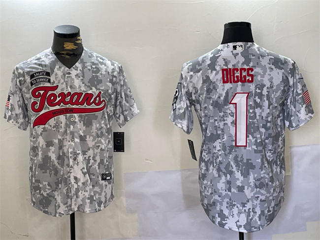 Men's Houston Texans #1 Stefon Diggs 2024 Arctic Camo Salute To Service Stitched Baseball Jersey