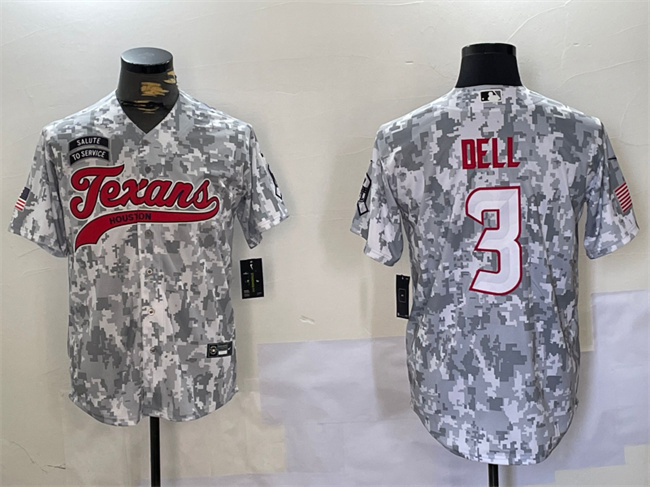 Men's Houston Texans #3 Tank Dell 2024 Arctic Camo Salute To Service Stitched Baseball Jersey