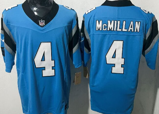 Men's Carolina Panthers #4 Tetairoa McMillan  Blue 2025 Draft F.U.S.E. Vapor Limited Stitched Football Jersey