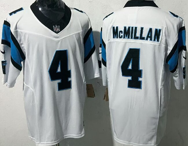 Men's Carolina Panthers #4 Tetairoa McMillan White 2025 Draft F.U.S.E. Vapor Limited Stitched Football Jersey