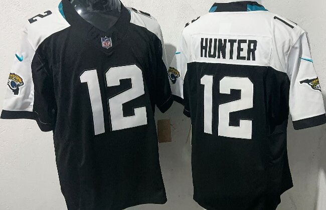Men's Jacksonville Jaguars #12 Travis Hunter Black White 2025 Draft F.U.S.E. Vapor Limited Stitched Football Jersey