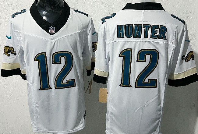 Men's Jacksonville Jaguars #12 Travis Hunter White 2025 Draft F.U.S.E. Vapor Limited Stitched Football Jersey
