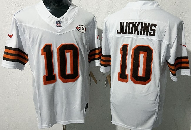 Men's Cleveland Browns #10 Quinshon Judkins White 1946 Draft F.U.S.E. Vapor Limited Stitched Football Jersey