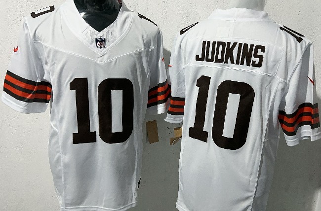 Men's Cleveland Browns #10 Quinshon Judkins White 2025 Draft F.U.S.E. Vapor Limited Stitched Football Jersey