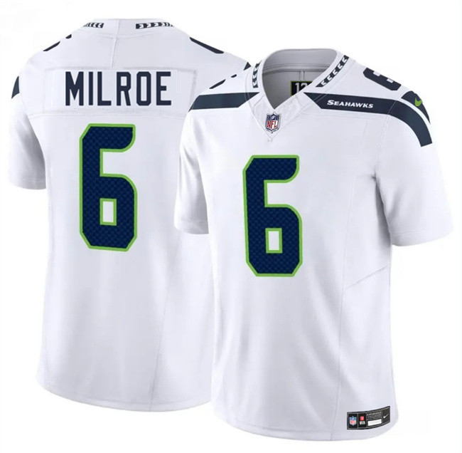 Men's Seattle Seahawks #6 Jalen Milroe White 2025 Draft F.U.S.E. Vapor Untouchable Limited Stitched Football Jersey