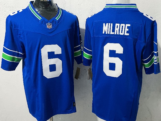 Men's Seattle Seahawks #6 Jalen Milroe Royal 2025 F.U.S.E Throwback Vapor Limited Stitched Football Jersey