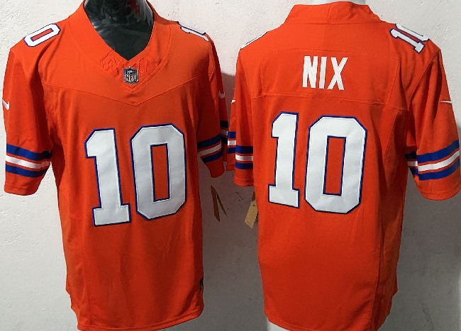 Men's Denver Broncos #10 Bo Nix Orange Mile High Collection F.U.S.E. 1977 Throwback Vapor Limited Stitched Jersey
