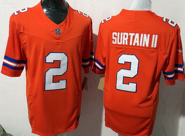 Men's Denver Broncos #2 Pat Surtain II Orange Mile High Collection F.U.S.E. 1977 Throwback Vapor Limited Stitched Jersey