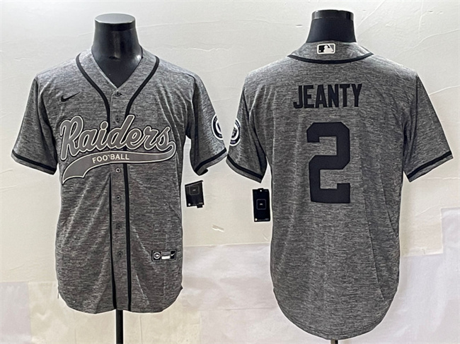 Men's Las Vegas Raiders #2 Ashton Jeanty Grey Cool Base Stitched Baseball Jersey