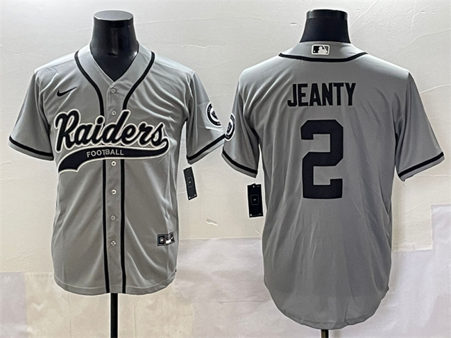 Men's Las Vegas Raiders #2 Ashton Jeanty Grey Cool Base Stitched Baseball  Jersey